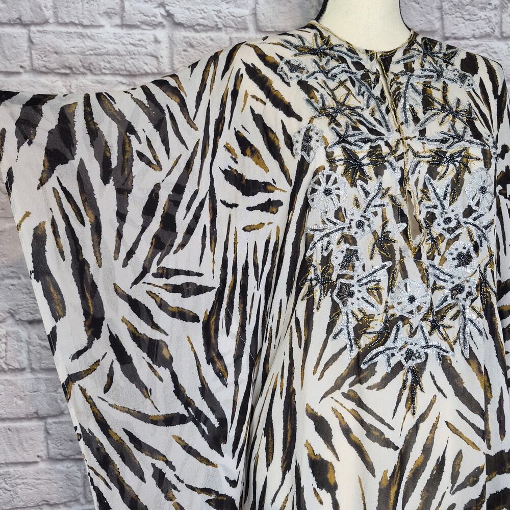 Spiegel Vintage Zebra Kaftan Maxi Dress Beaded Sequin Bohemian Cover Up Size M - Picture 6 of 11